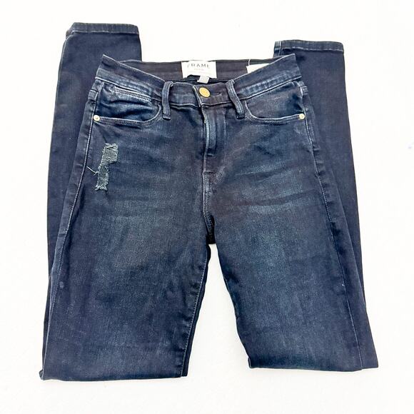 Frame Le High Skinny Portofino Black Indigo Ripped Denim Jeans Size 25 - Picture 4 of 8